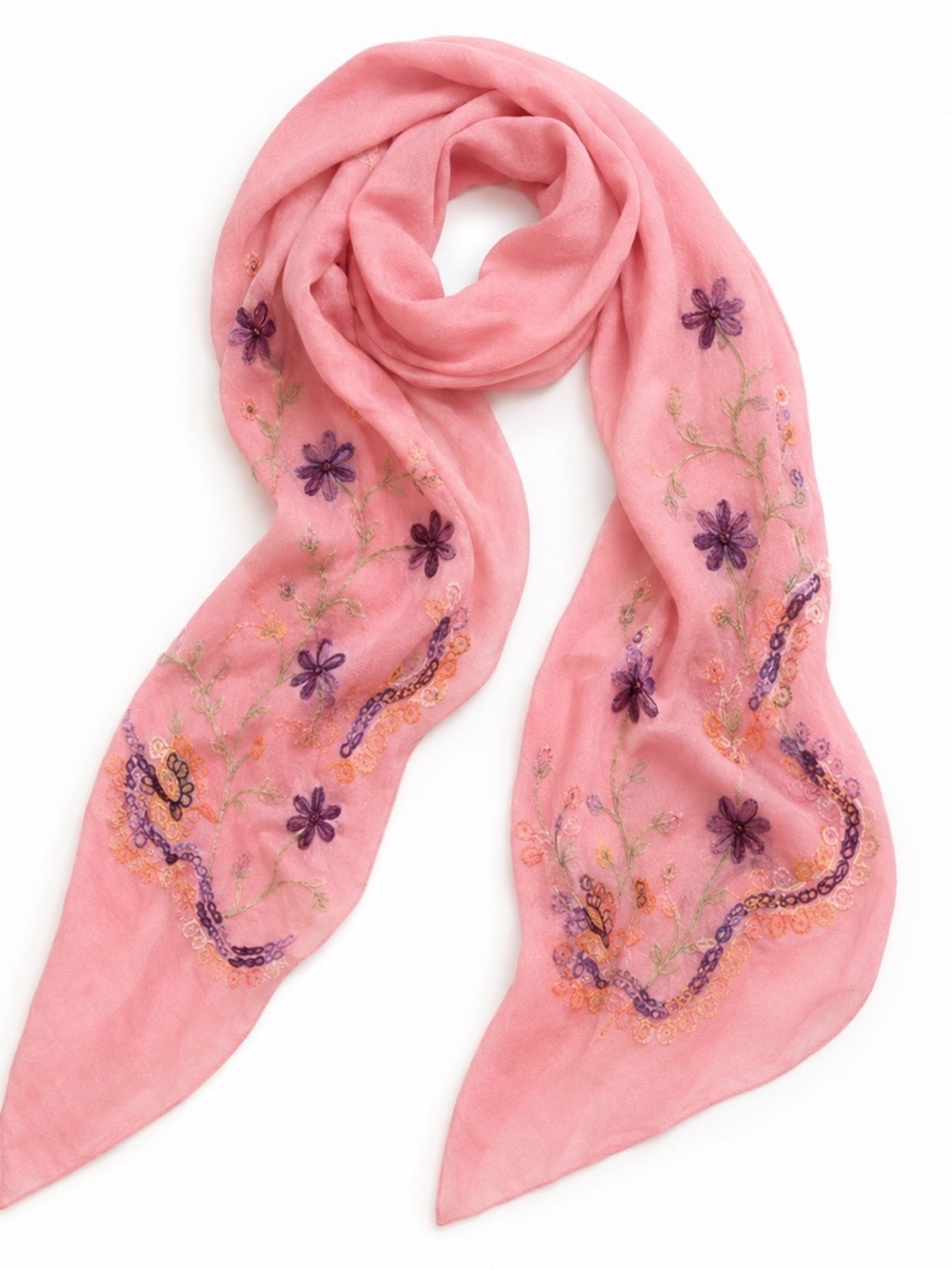 Jasmine Floral Embroidered Coral Wrap